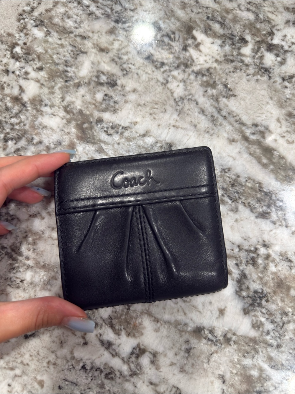 Coach Black Leather Small Bifold Wallet with Pleat Detail